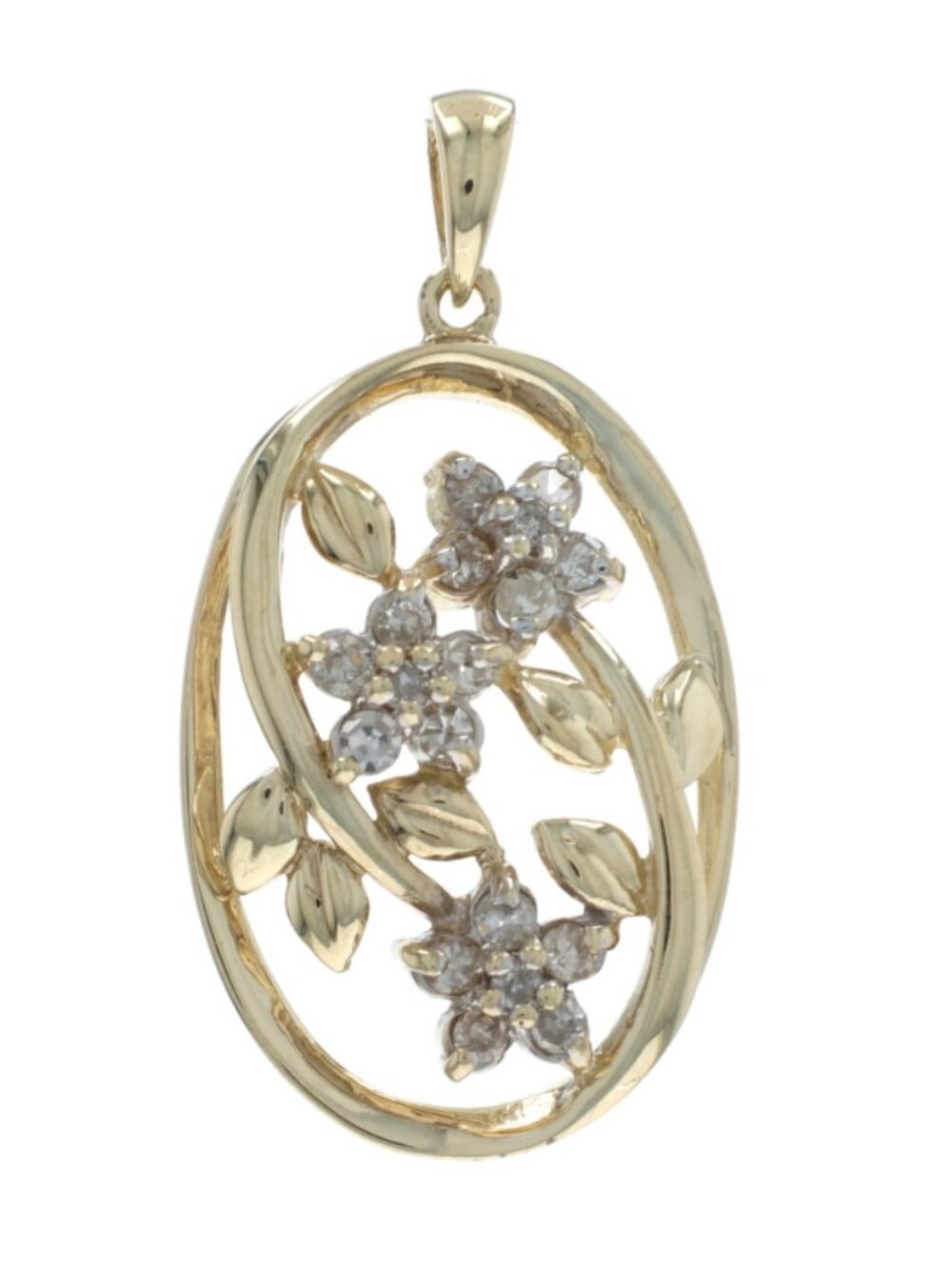 Yellow Gold Diamond Flower Blossom Trio Pendant - 10k Single Cut .27ctw